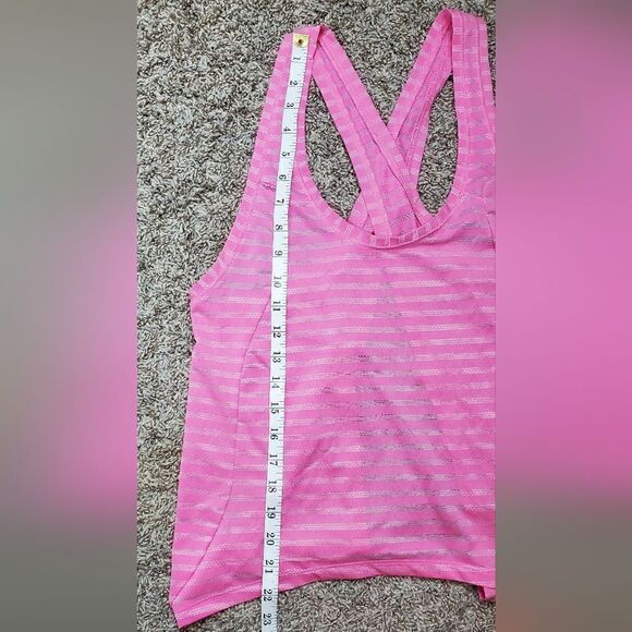 Zyia Pink & Silver Striped Split Back Tank Top - Picture 6 of 6